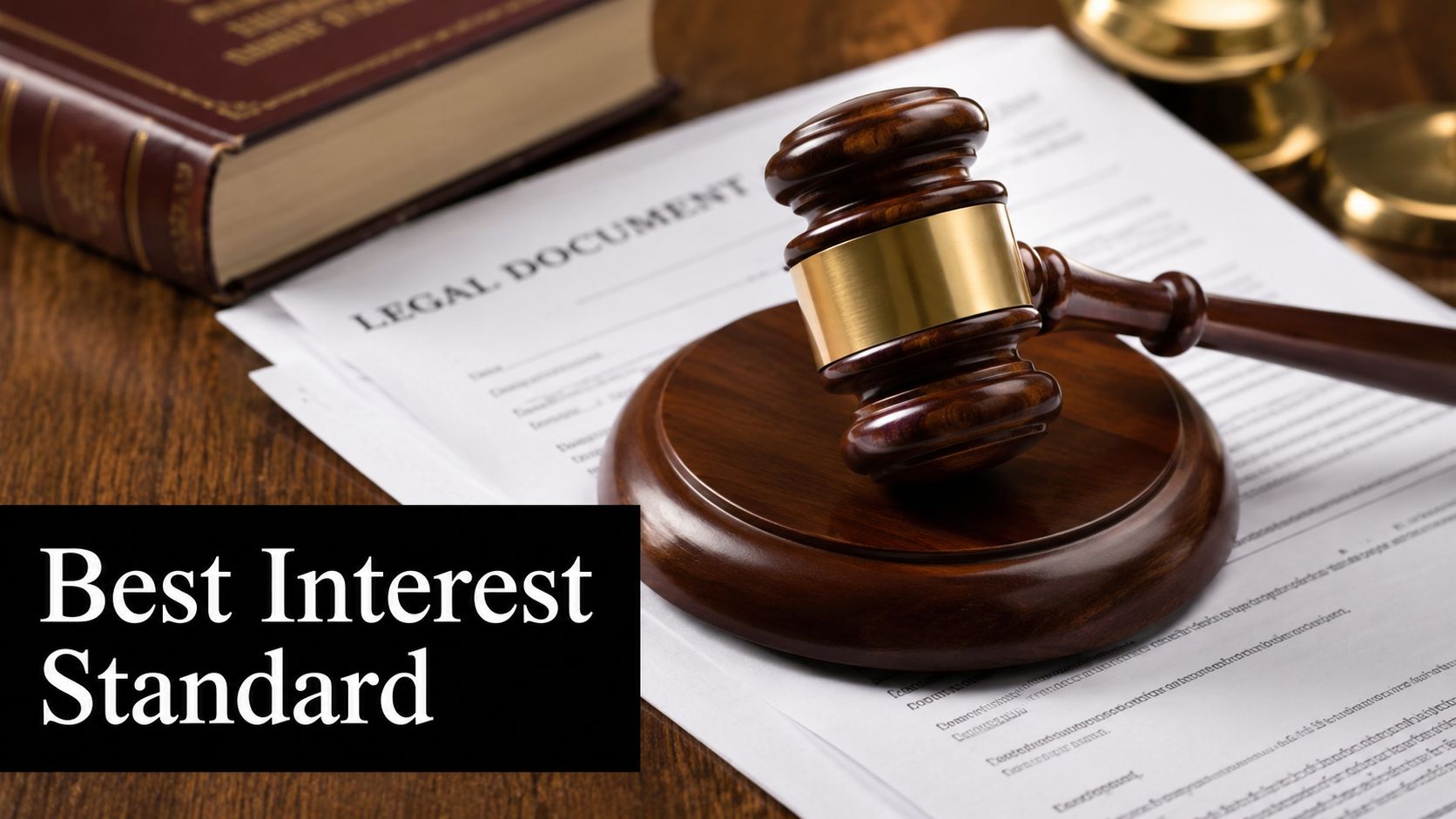 A wooden gavel resting on a document labeled legal document, with a law book nearby.