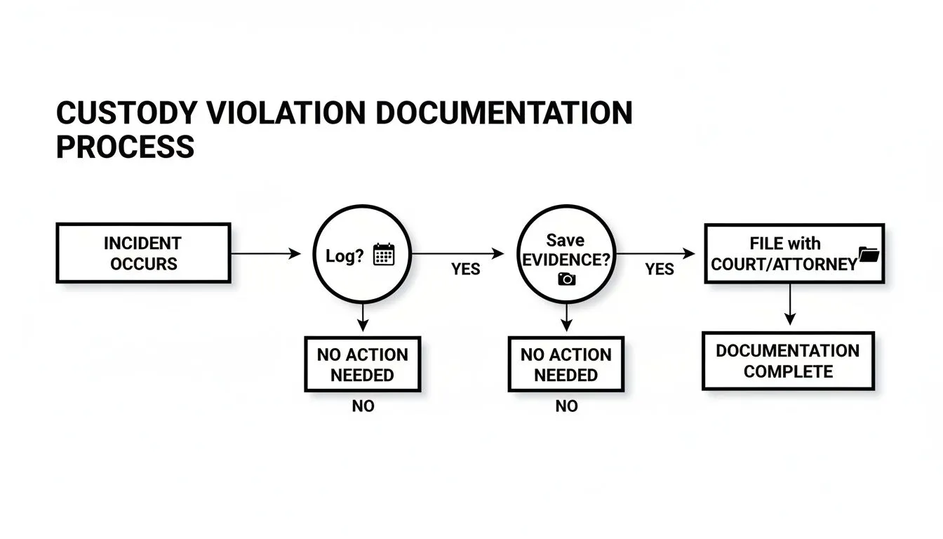 A flowchart detailing the custody violation documentation process from incident to filing with court/attorney.